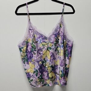 Victoria’s Secret XL Satin Floral Cami Top Eyelash Lace Fairy Y2K Romantic